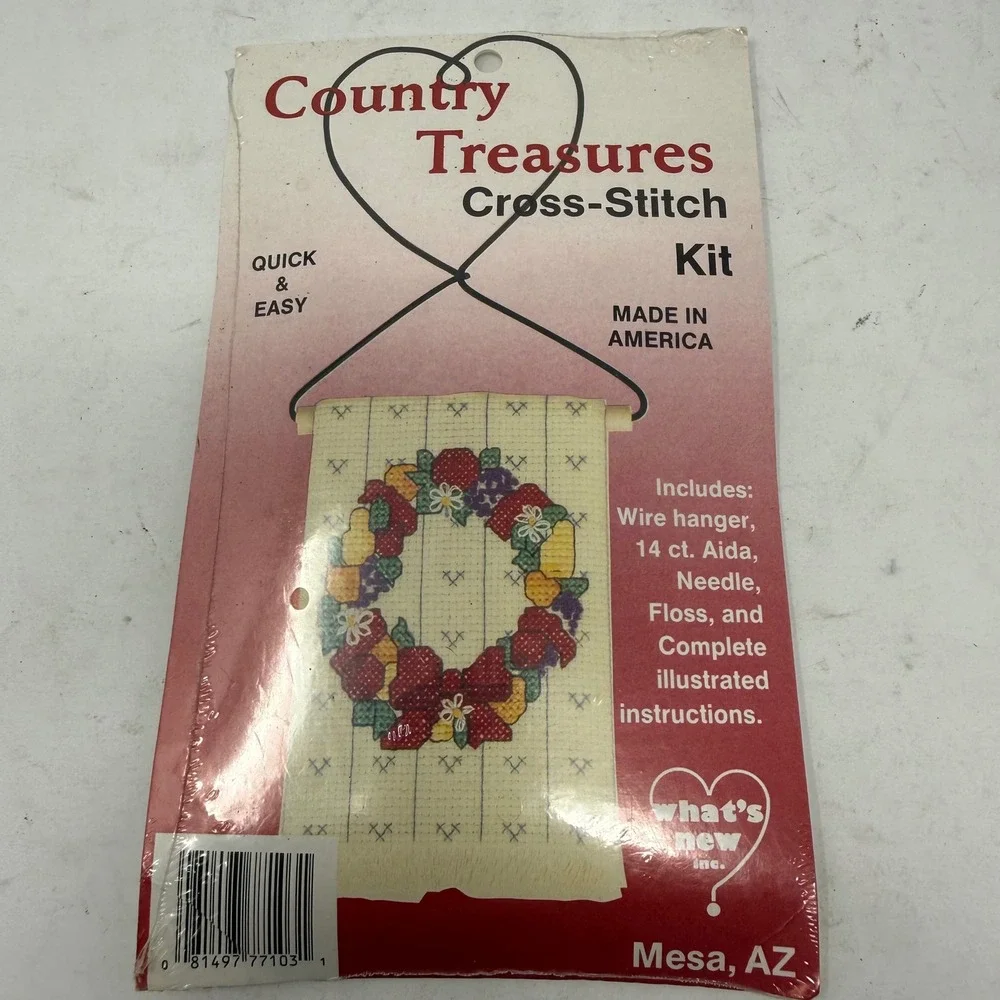 Country Treasures Cross-Stitch Kit Fruit Wreath Heart Hanger French Country